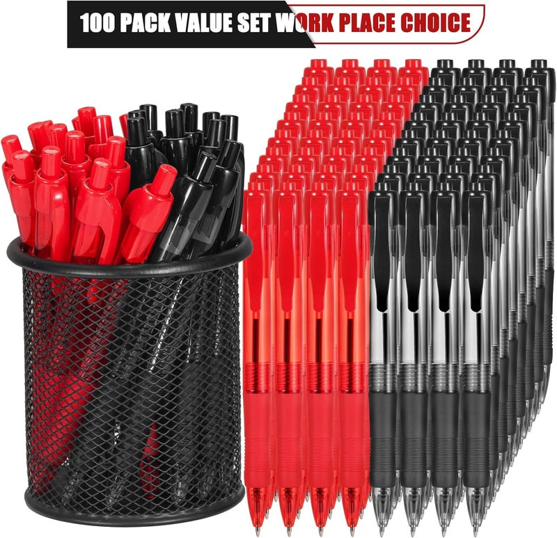 deegtran Pens Bulk, 100 Pack No Bleed Black & Red Ink Click Pens with Soft Grip, Wholesale Retractable Ballpoint Pens for Office School, Medium Point Smooth 1.0MM - Image 2
